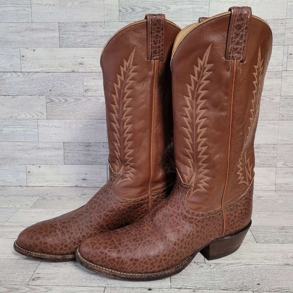 Men's Vintage Tony Lama Western Exotic Brown Leather Cowboy Boots